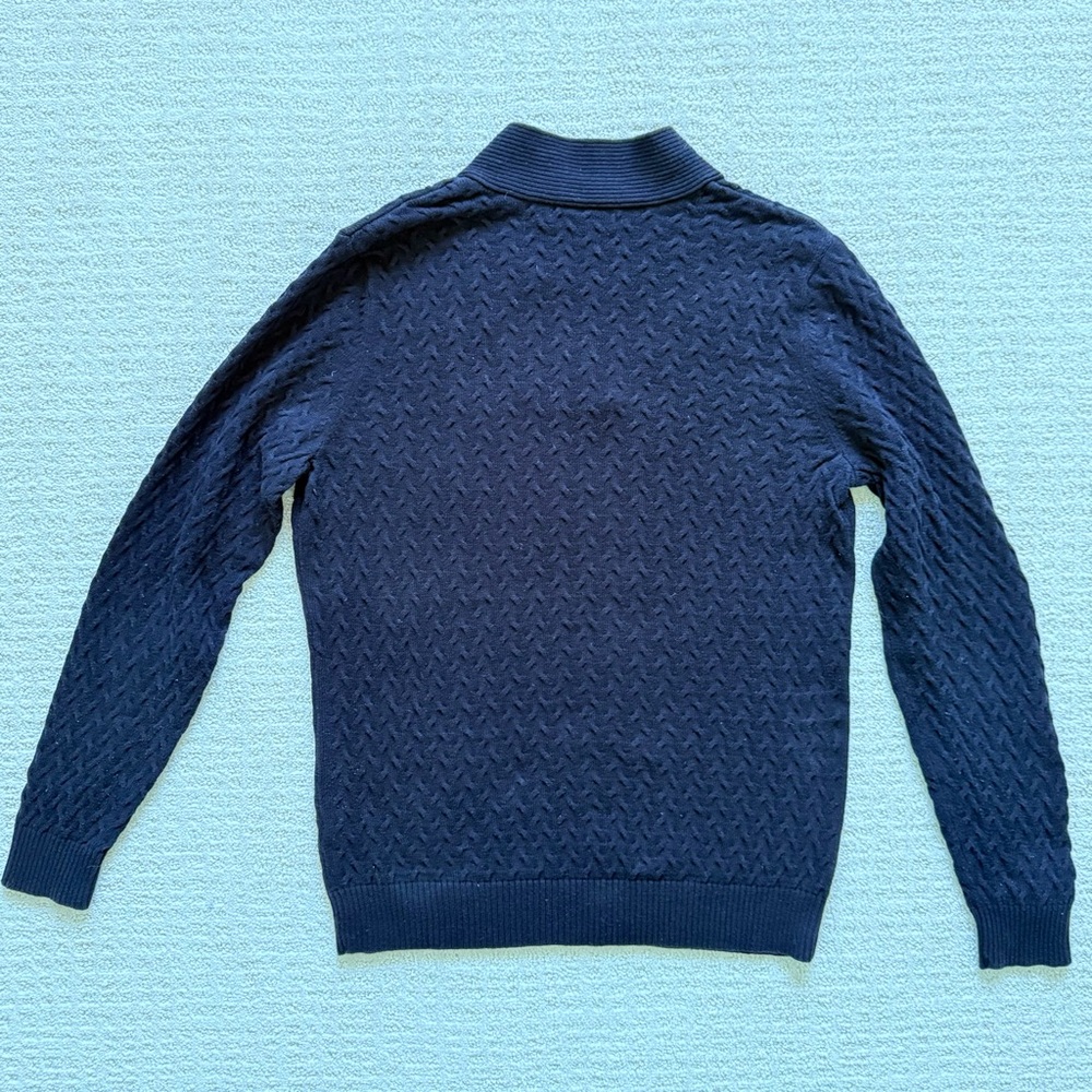STUDIO WORKS | Black Cotton V-Neck Cable Stitch Sweater Sz M - Picture 2 of 6